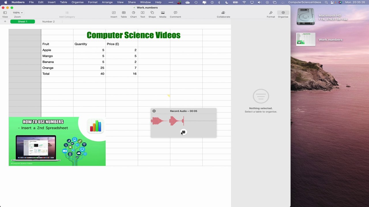 How to ADD a Voice Recording to Your Spreadsheet On the Numbers Application Using a Mac - Tutorial