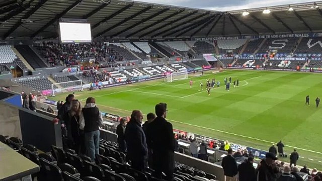 Burnley players and staff celebrate Swansea City win with fans