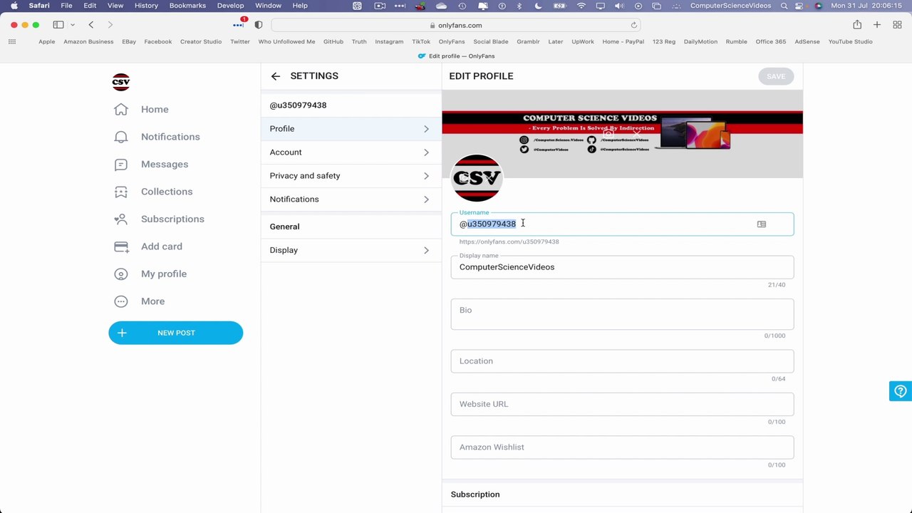 How to SELECT a Username On Your Only Fans Account On a Mac Computer (Tutorial 8) - Basic