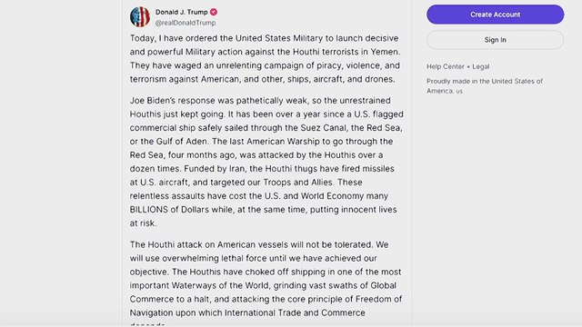 Trump launches strikes against Yemen's Houthis and warns Iran