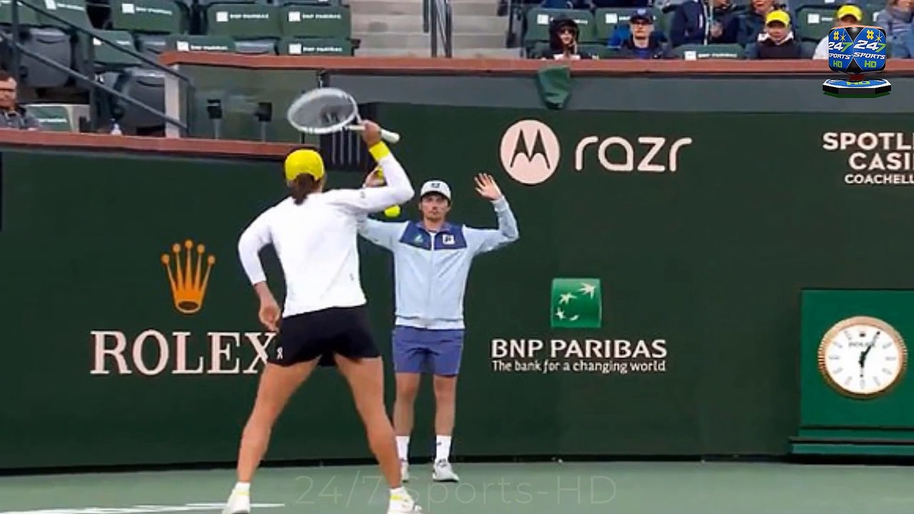 Watch shocking moment furious tennis star Iga Swiatek smashes the ball at a ball kid before losing to teenage sensation Mirra Andreeva at Indian Wells