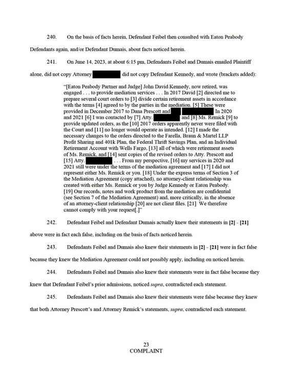 Eaton Peabody, which advertises itself as "Maine's" law firm, sued for seven counts of law firm and attorney misconduct in 2024; after months of stalling, Eaton Peabody lawyers decline to try to have the cased dismissed.