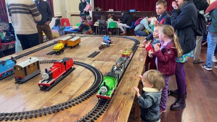 Children watching electric models of the trains  (Will Goddard, Crediton Courier)