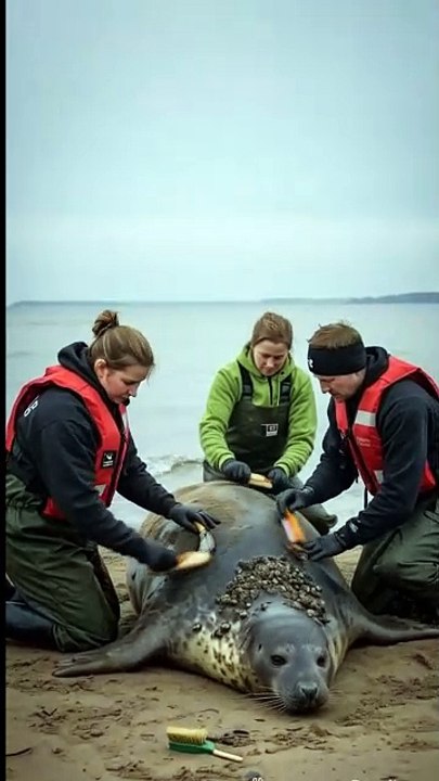 🦭✨ "Rescue Team Scrubs a GIANT Seal Covered in Barnacles! 🧼 Unbelievable Transformation!"
