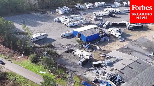 Drone Captures Damage Caused By Severe Storms In Calera, Alabama