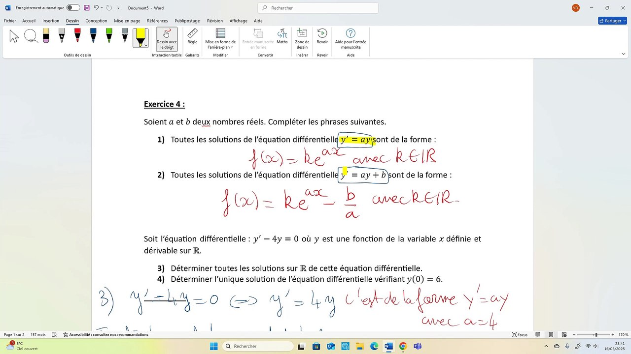 Correction - Exercice 4 : Equation différentielle