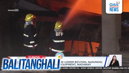 Junk shop sa Brgy. New Lower Bicutan, nasunog; Ilang truck at heavy equipment, nadamay | Balitanghali