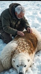 "🐻‍❄️💛 Elderly Man Saves Polar Bear from Beehive Trouble! 🐝❄️"