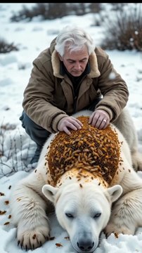 Elderly Man Rescues Polar Bear from Swarming Beehives! 🐝❄️ Heartwarming Moment Caught on Camera!