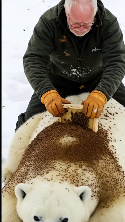 🐻‍❄️💛 Elderly Man Rescues Polar Bear from Beehives! Heartwarming Moment Caught on Camera! 🐝❄️