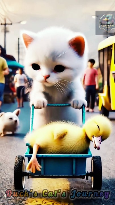 A disabled duckling helps his cat friend 🐥 #DuckRescue #CuteAnimals #AnimalRescue