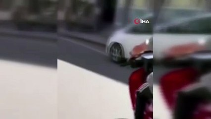 Kaskı kafasına değil bakın nereye taktı!