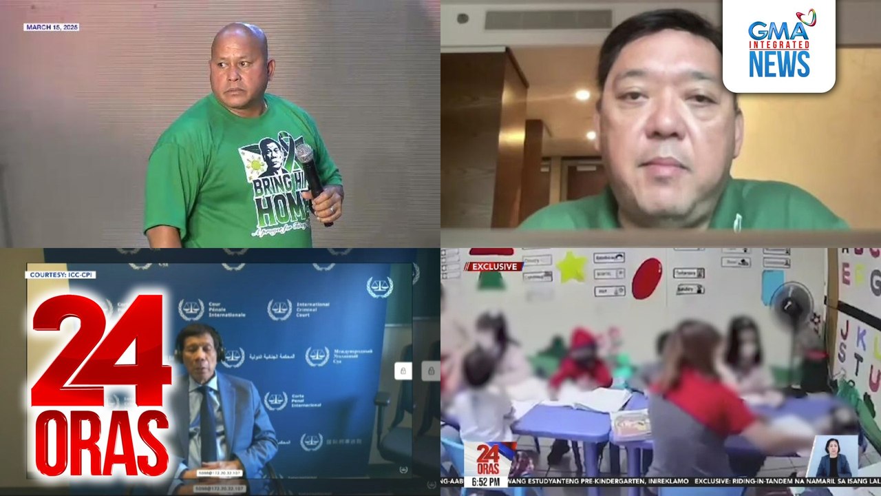 24 Oras: (Part 1) Sen. Dela Rosa, papayagang magkanlong sa Senado 'pag inaresto ng ICC ayon kay SP Escudero; Malacañang: bring Roque home; Roque, hihingi ng asylum sa The Netherlands; guro, inireklamo dahil sinaktan at ikinulong umano sa CR..., atbp.