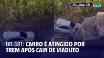Carro é atingido por trem após cair de viaduto na BR-381 em Nova Era