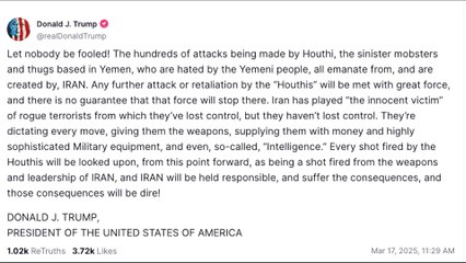 BREAKING NEWS | TRUMP STATEMENT about HOUTHI ATTACKS