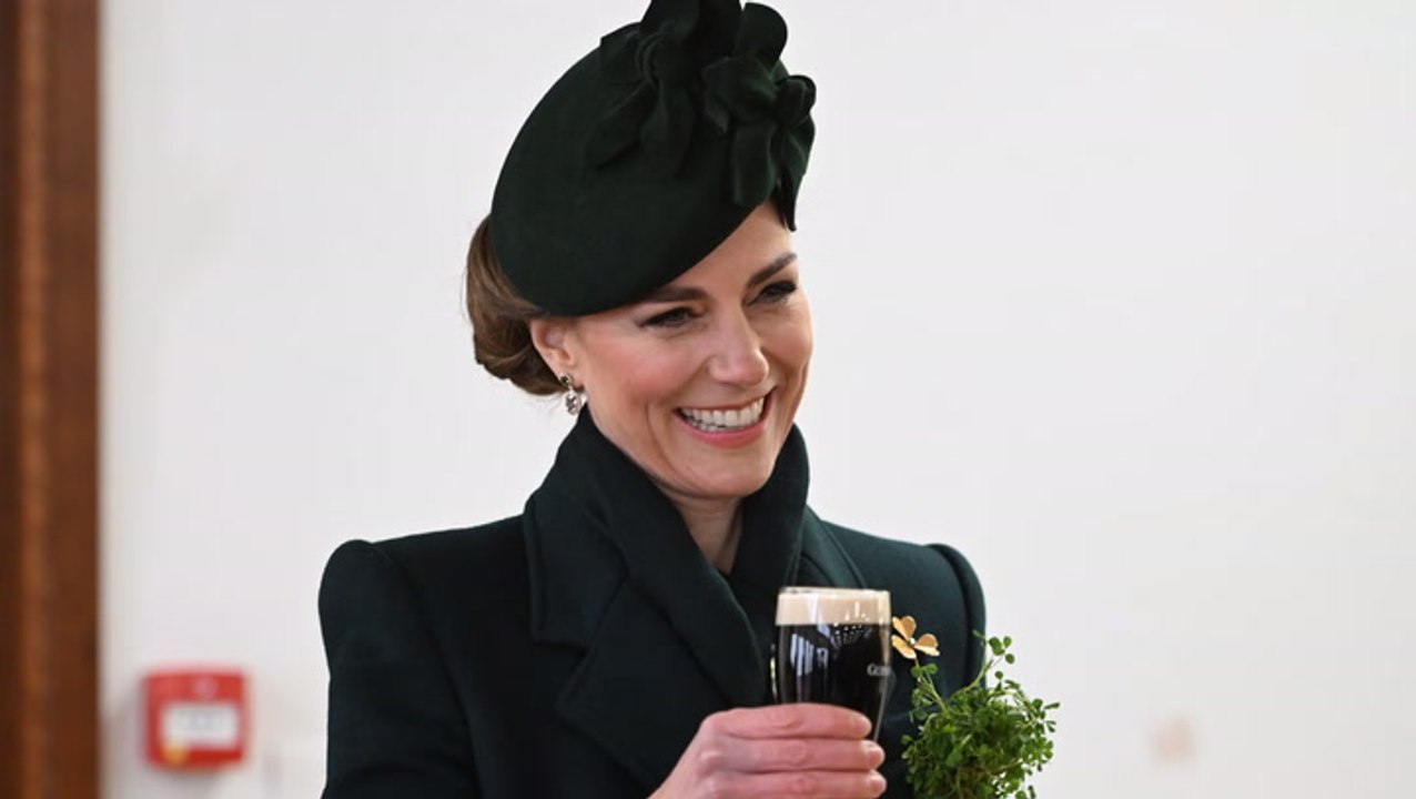 Princess Kate enjoys a St Patrick’s Day pint of Guinness during Irish Guards visit
