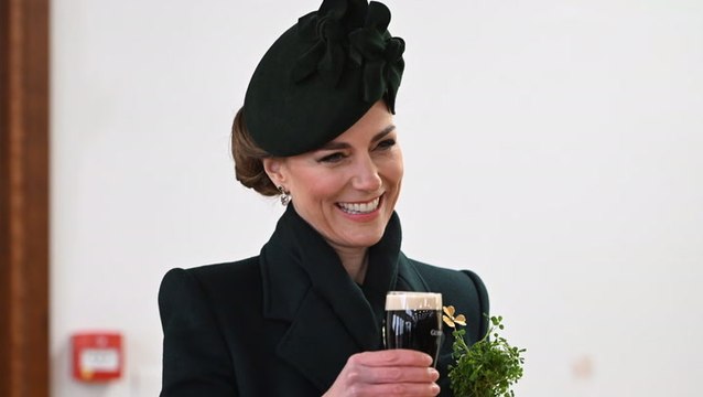 Princess Kate enjoys a St Patrick’s Day pint of Guinness during Irish Guards visit
