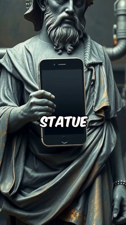 Ancient Statue Holding Smartphone