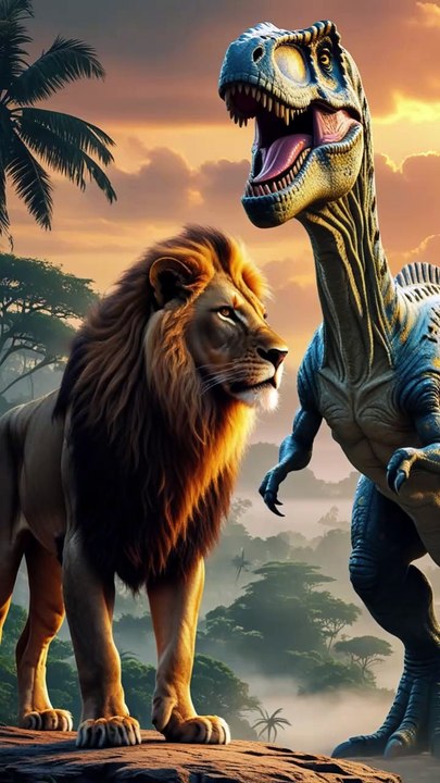 The Lion vs. The Dinosaur – Epic Battle of the Beasts!
