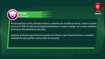 Pumas explota por arbitraje ante Rayados y exige medidas de Comisión de Árbitros