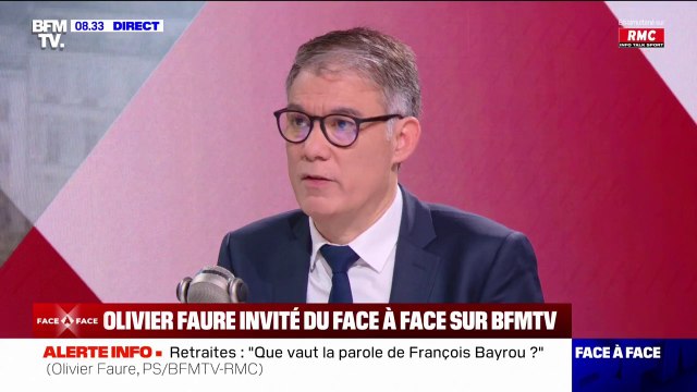 Retraites: Olivier Faure (PS) reproche à François Bayrou de “prendre prétexte de la guerre pour mener une guerre sociale dans le pays”
