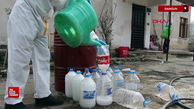 Samsun'da bidonu getiren, kahverengi kokarca böceği ilacını alıyor