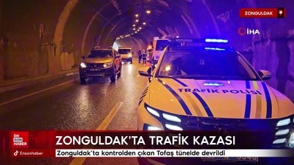 Zonguldak’ta kontrolden çıkan Tofaş tünelde devrildi