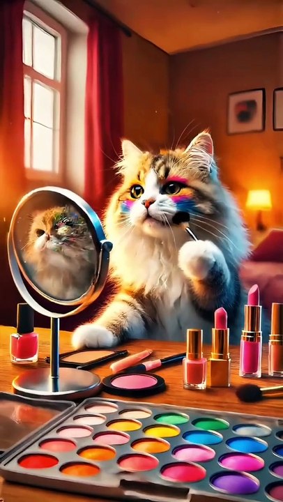 Cat doing makeup video