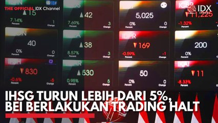 IHSG Turun Lebih dari 5%, BEI Berlakukan Trading Halt