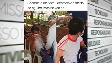b'Profissional de sabade com medo de agulha desmaia mas a9 vacinado'