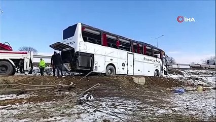 Kontrolden çıkan yolcu otobüsü devrildi