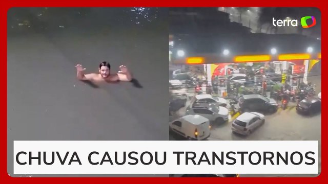Rio de Janeiro registra alagamentos após temporal; vídeo mostra homem com água na altura do pescoço