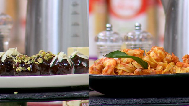 Tagliatelle aux crevettes sauce tomate ,pain de campagne, boulette biscuits au chocolat - Koujinetna haka Romdhan 4 EP 24