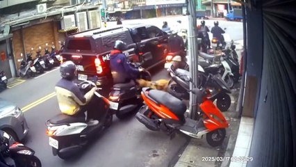 Pit bull leaps out of truck, bites motorcyclist