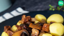 Fricassée de pommes de terre, champignons aux raisins