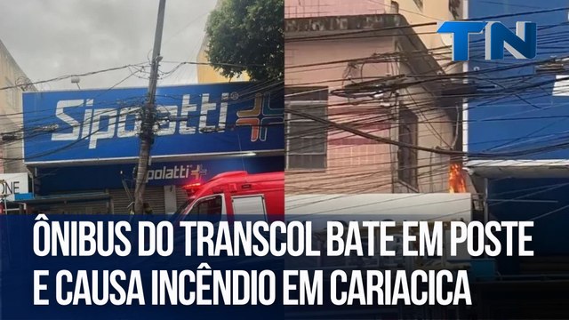 Ônibus do Transcol bate em poste e causa incêndio em Cariacica