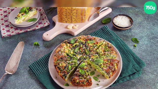 Frittata primavera au Grana Padano AOP, pommes de terre, petits pois et épinards