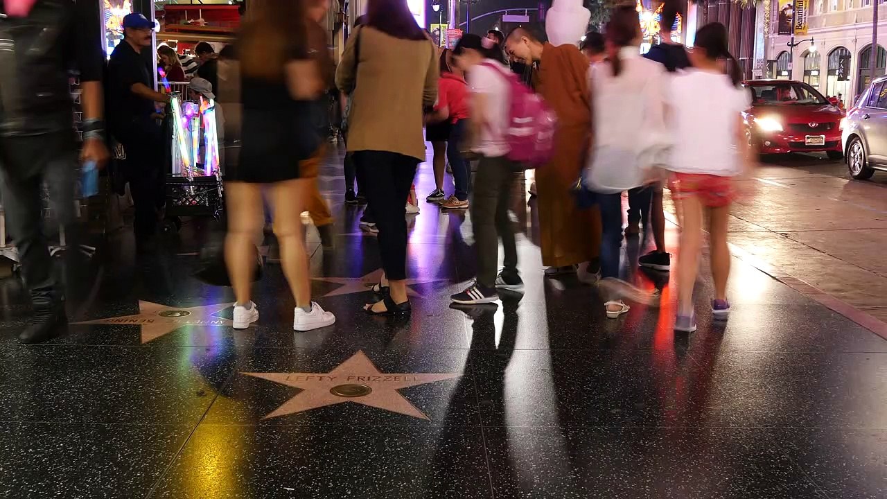 Los Angeles Hollywood Walk Of Fame Group At Night