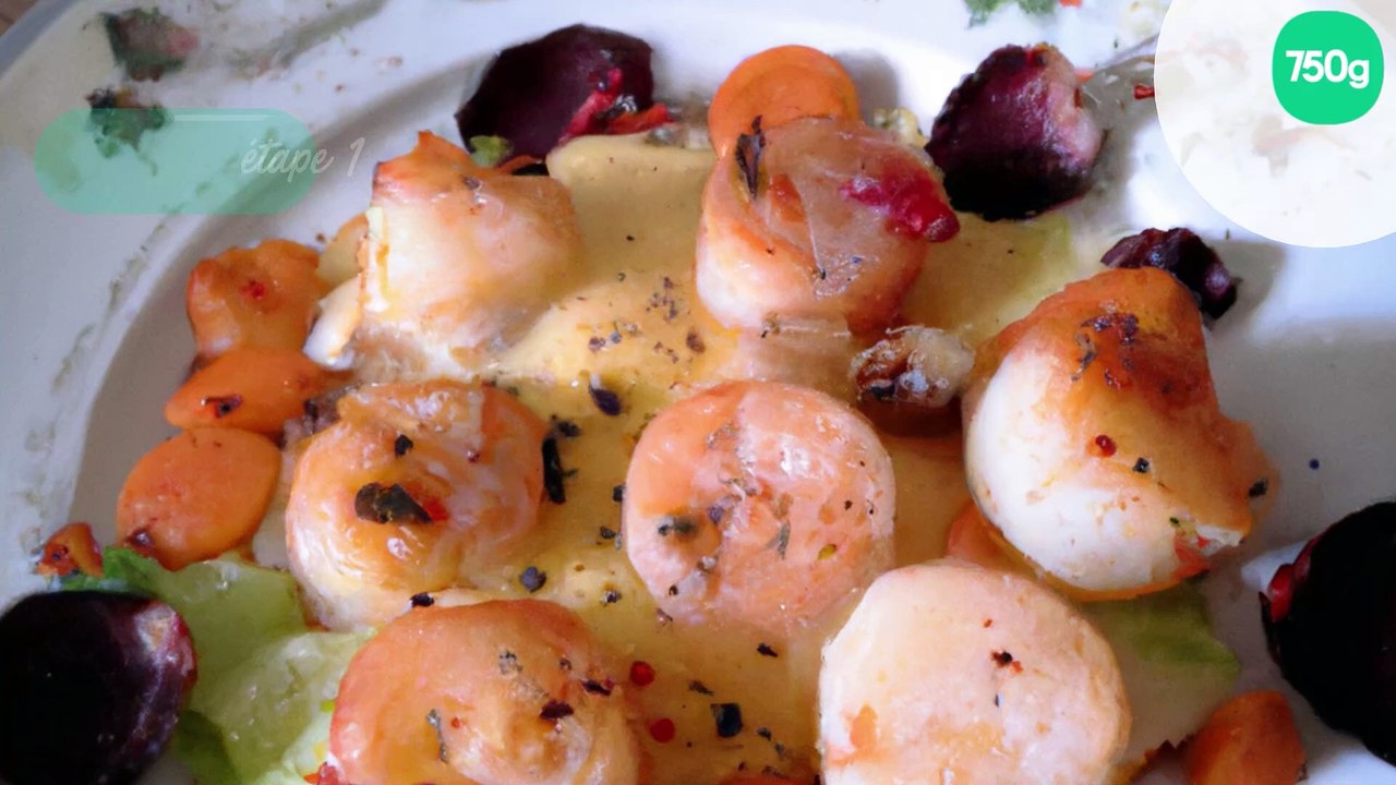 Coquilles Saint-Jacques aux crevettess et aux raisins