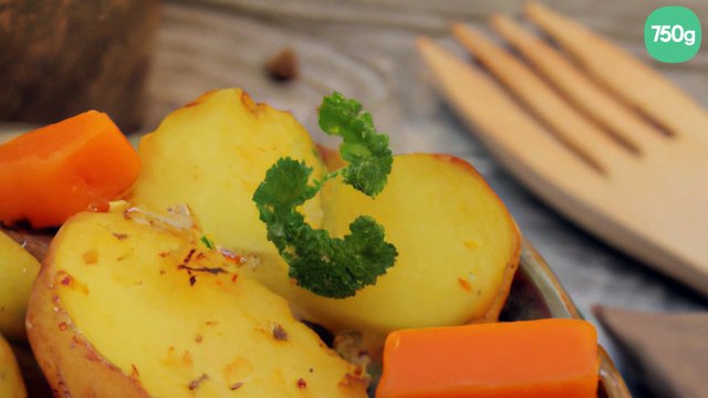 Jarret aux pommes de terre de lune et ses légumes mi croquant
