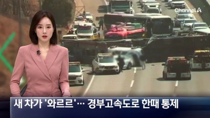 새 차가 ‘와르르’…경부고속도로 한때 통제