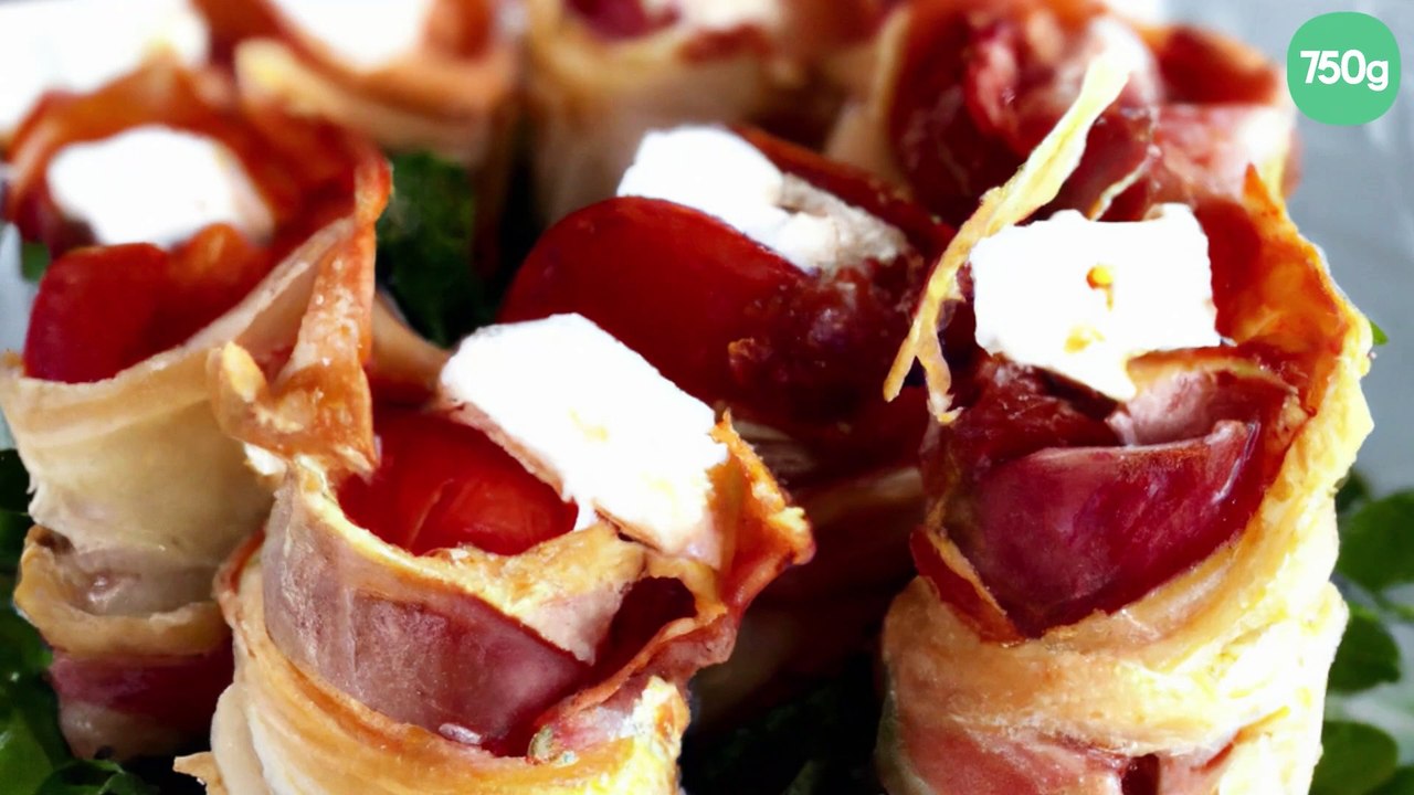 Mini-feuilletés au jambon sec, tomate, chèvre