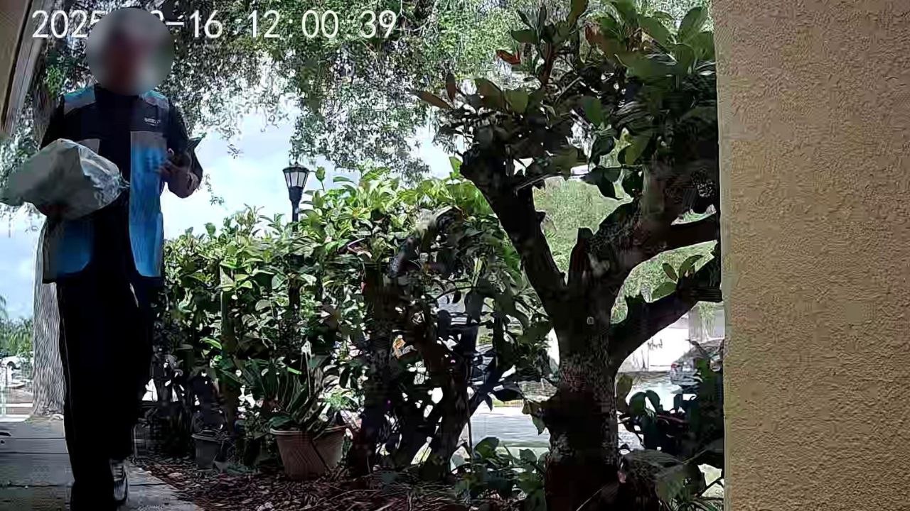Moment Amazon delivery driver steals package he delivered