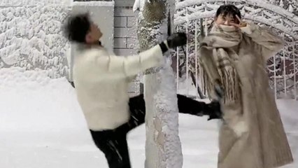 Man's attempt to create romantic snowfall for girlfriend ends with funny mishap