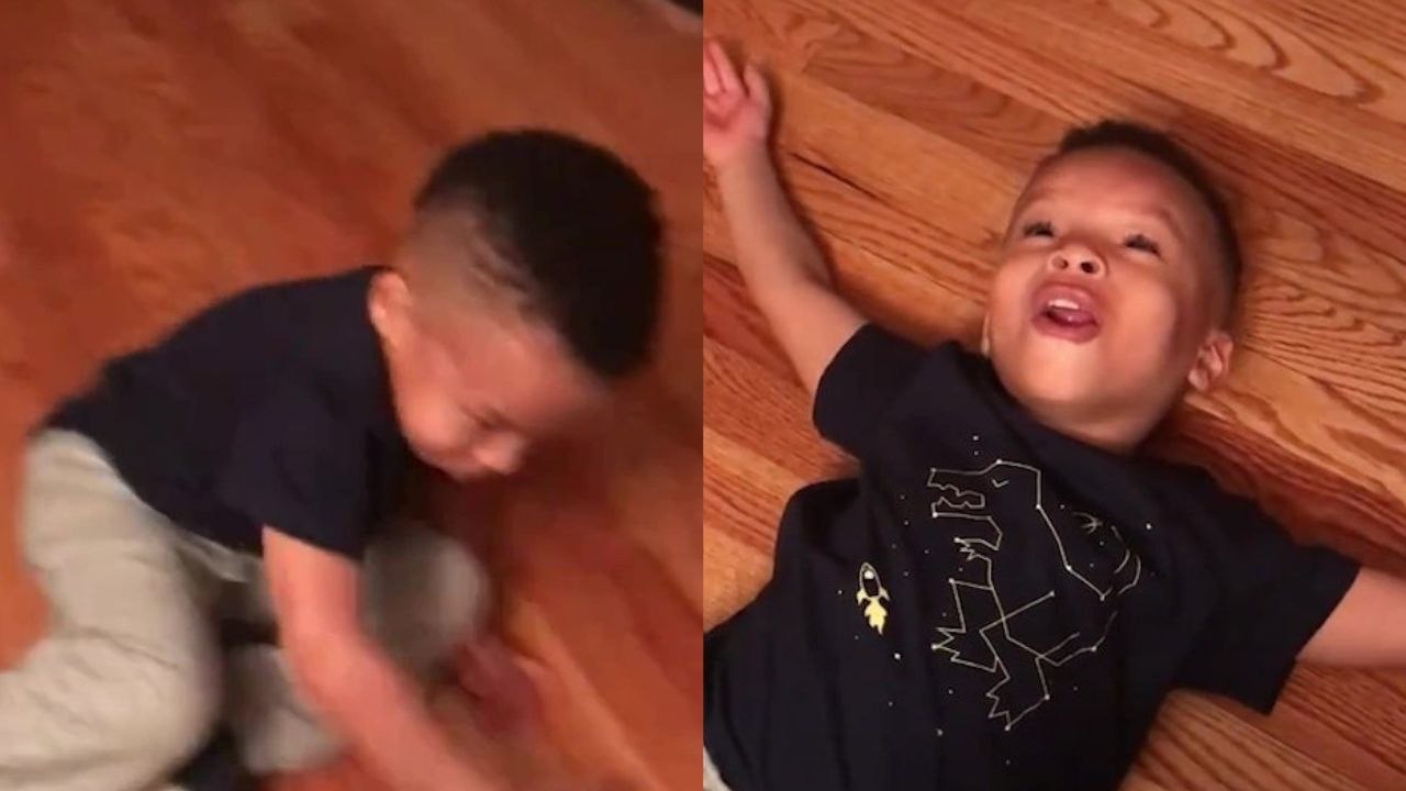 Boy teases mum after she panics over bike fall