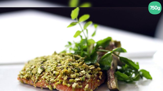 Saumon grillé saupoudré de pistaches et son glaçage au miel