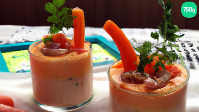 Verrine mousse au lait de crevettes sur lit de carottes au cumin