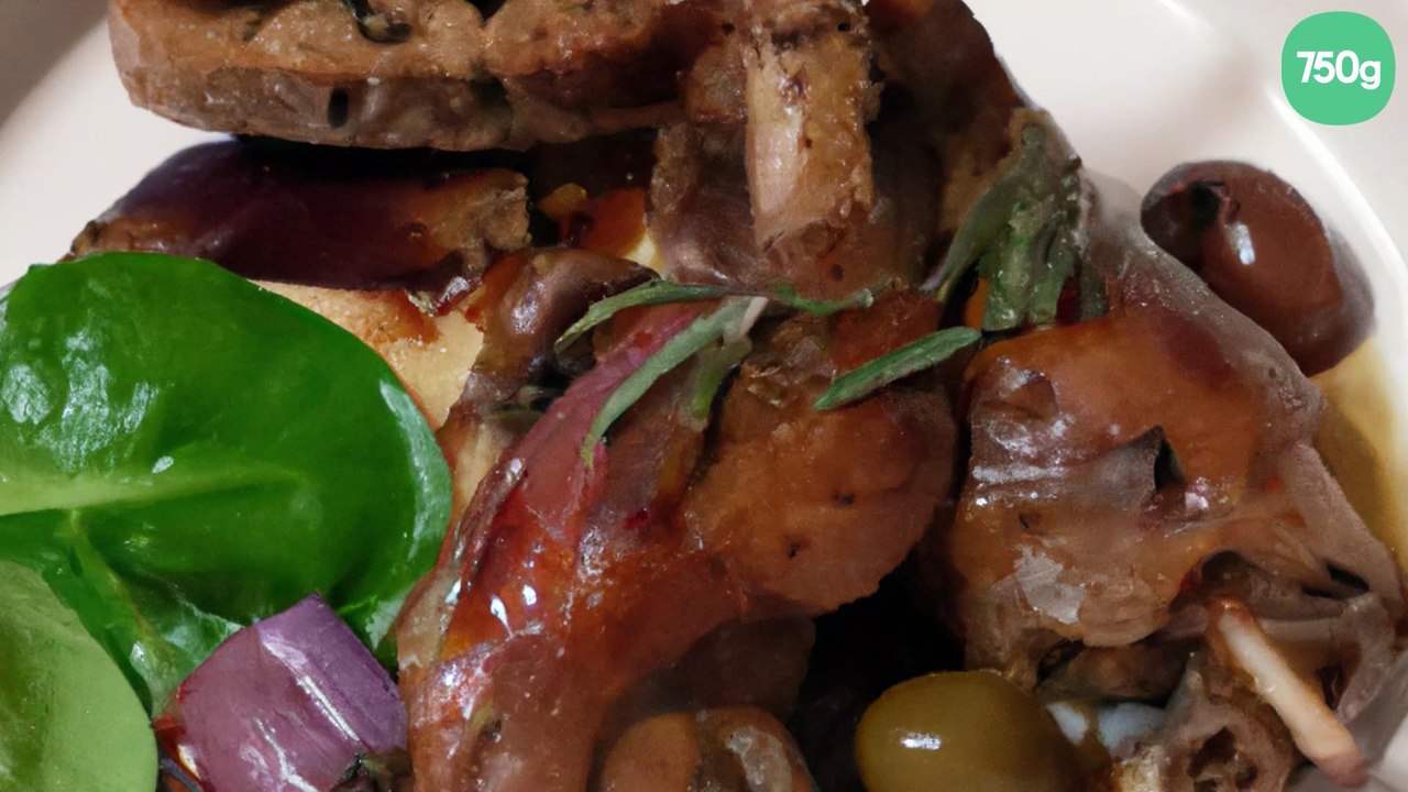 Râble de lapin rôti à la sauge, jus d'ail et caponnata sicilienne