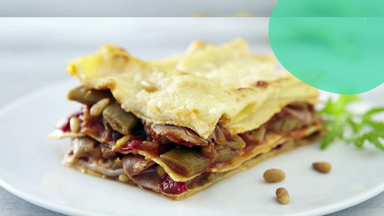 Lasagne de haricots plats et jambon de Parme