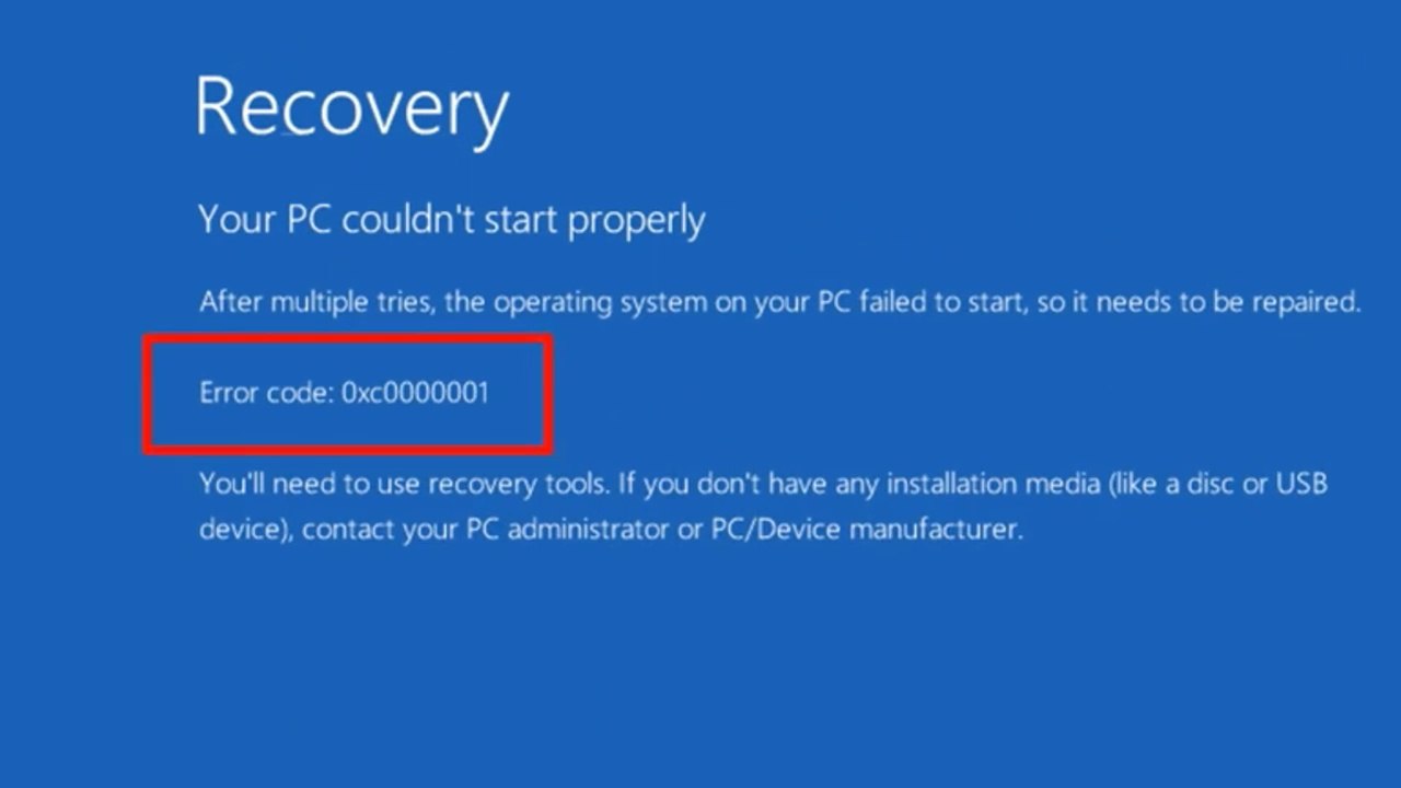 How do I fix error code 0xc0000001 - Blue Screen Problem
